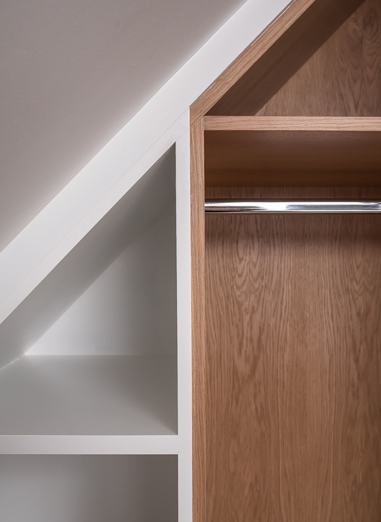white angled wardrobe detail with cupboard edge in hertfordshire